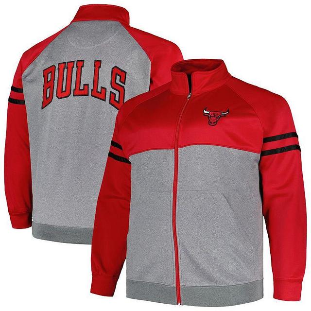 Mens Fanatics Branded /Heather Gray Chicago Bulls Big & Tall Pieced Stripe Raglan Full-Zip Track Jacket Product Image