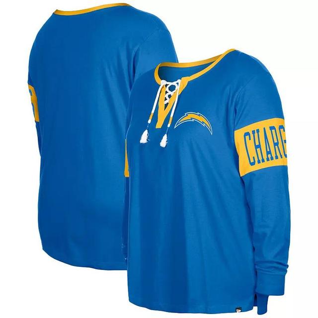 Womens New Era Powder Blue Los Angeles Chargers Plus Size Lace-Up Notch Neck Long Sleeve T-Shirt Product Image