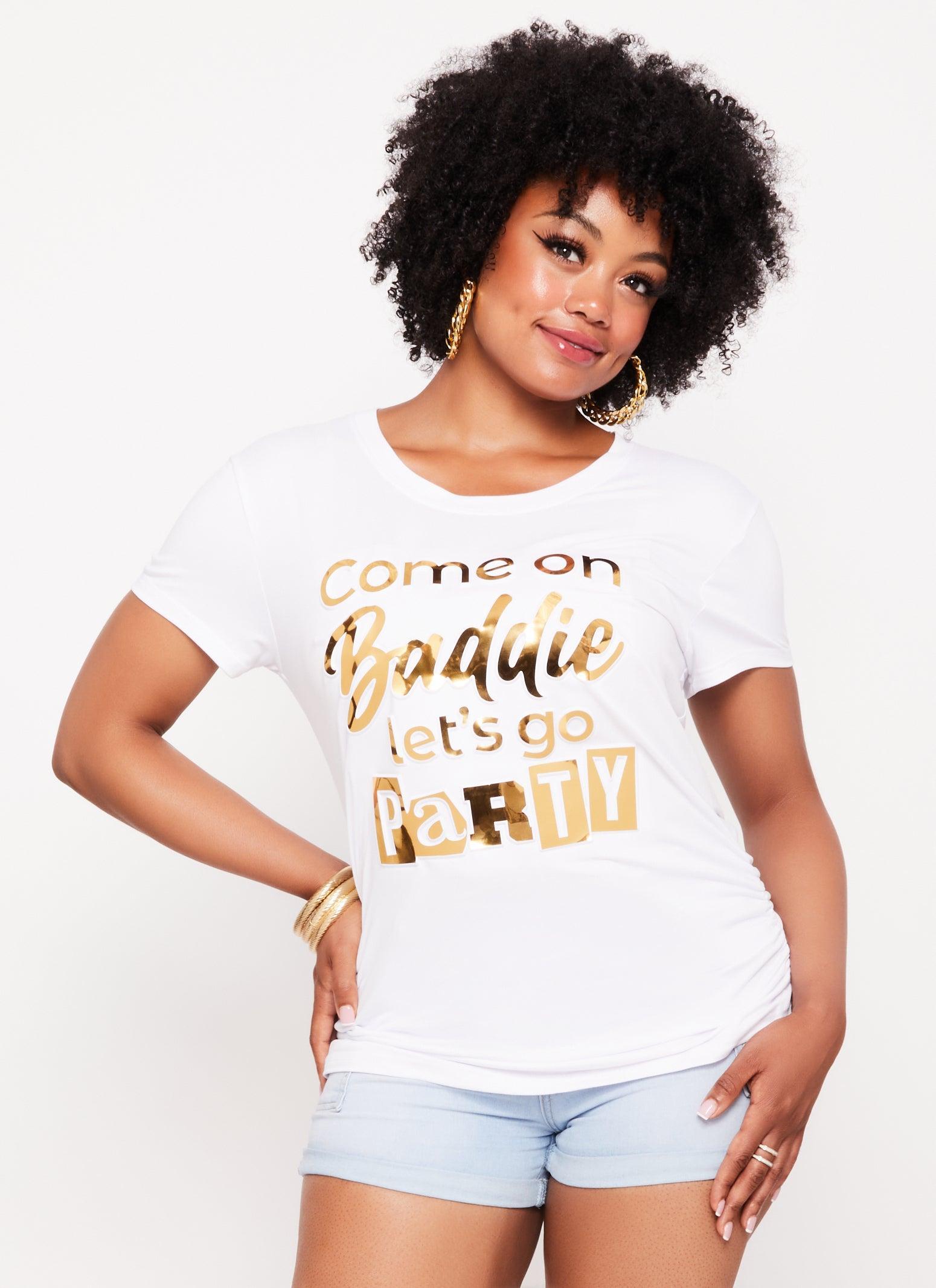 Womens Plus Size 3D Foil Baddie Graphic Tee Product Image