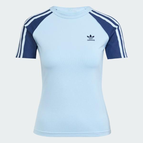 adidas Adicolor 3-Stripes Raglan Slim Tee Clear Sky M Womens Product Image