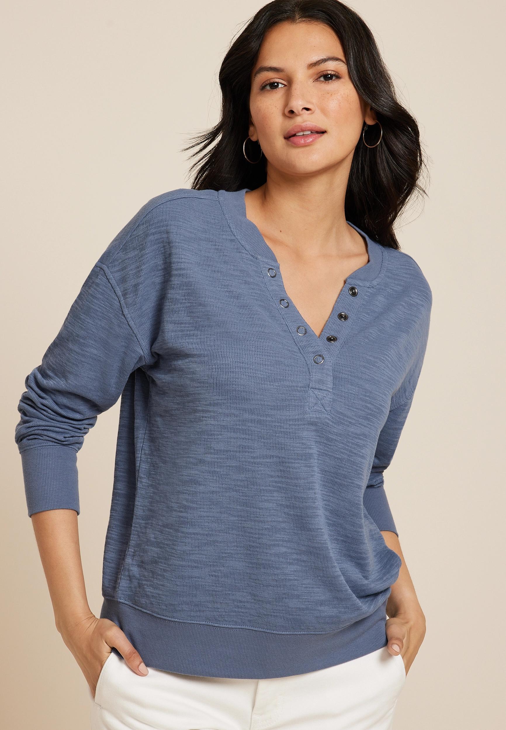 Maurices Womens Henley Pullover Blue Size X Large Product Image