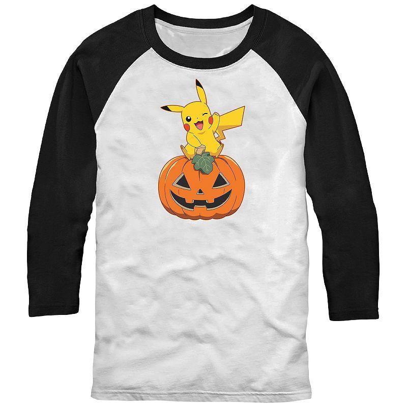 Mens Pokmon Pikachu Sitting On Pumpkin Raglan Tee Product Image