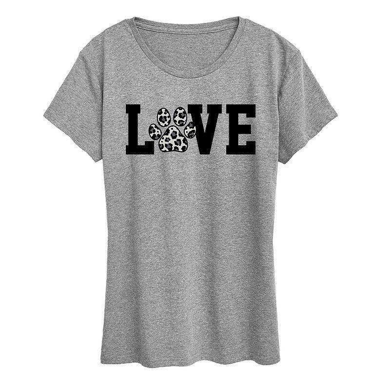 Womens Love Pawprint Snow Leopard Graphic Tee Grey Gray Product Image