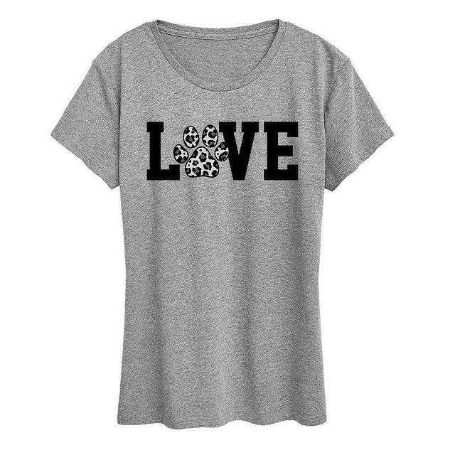 Womens Love Pawprint Snow Leopard Graphic Tee Product Image