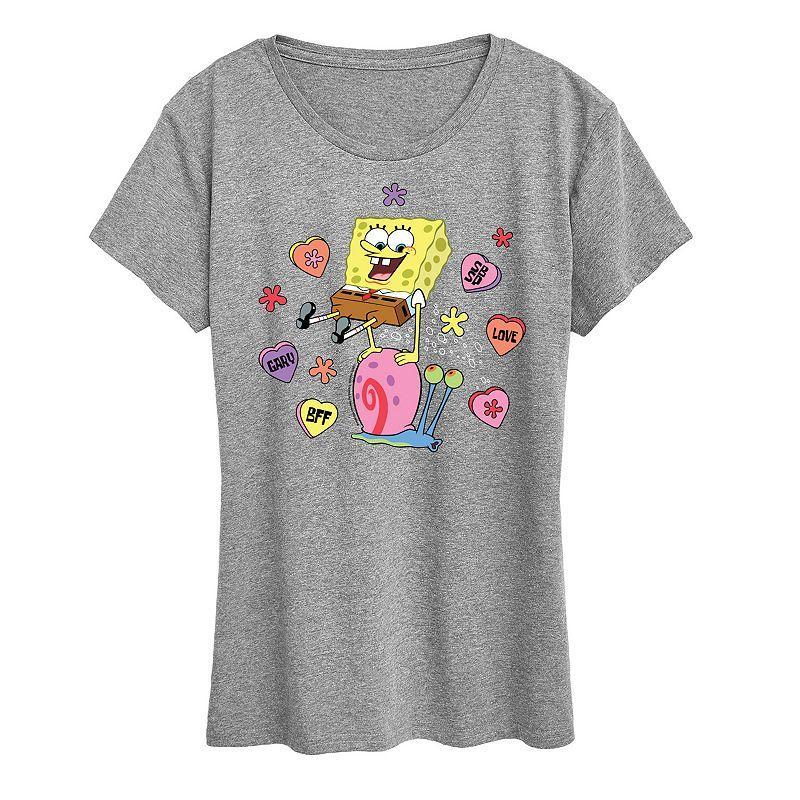 Womens Spongebob Squarepants Spongebob Gary Candy Hearts Graphic Tee Grey Gray Product Image