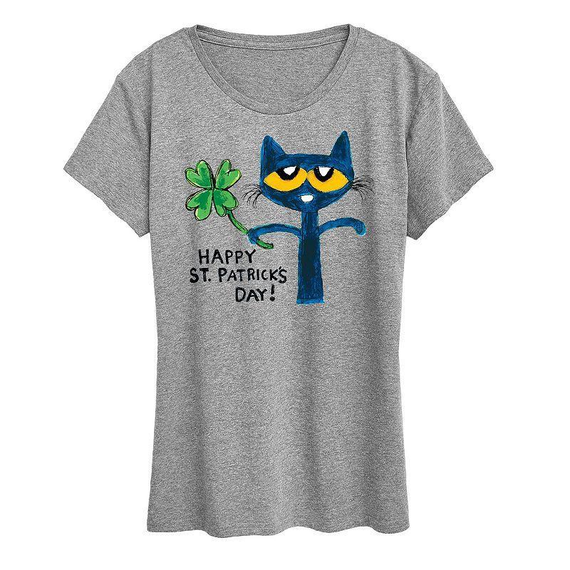 Womens Pete The Cat Happy St. Patricks Day Graphic Tee Grey Juniper Product Image