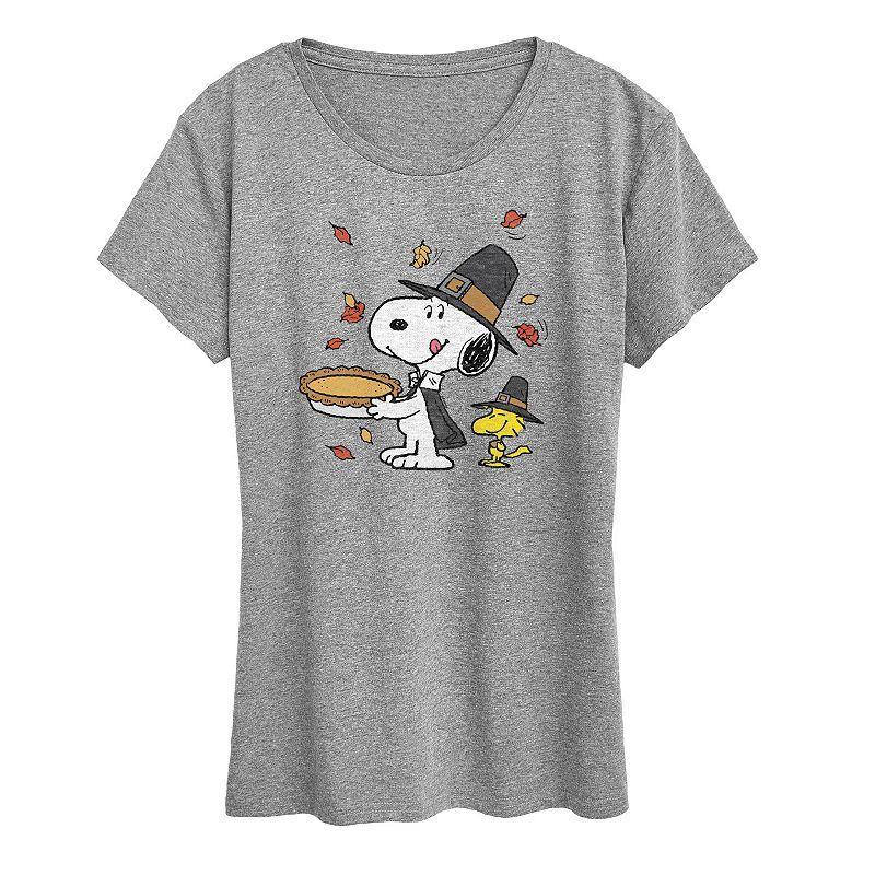 Womens Peanuts Snoopy & Woodstock Thanksgiving Scene Graphic Tee Dark Grey Product Image