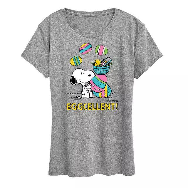 Womens Peanuts Snoopy & Woodstock Eggcellent Graphic Tee Grey Gray Product Image