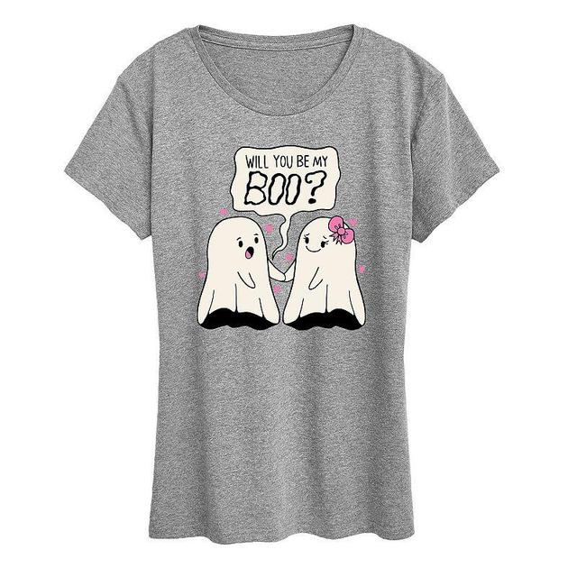 Womens Will You Be My Boo Graphic Tee Grey Gray Product Image