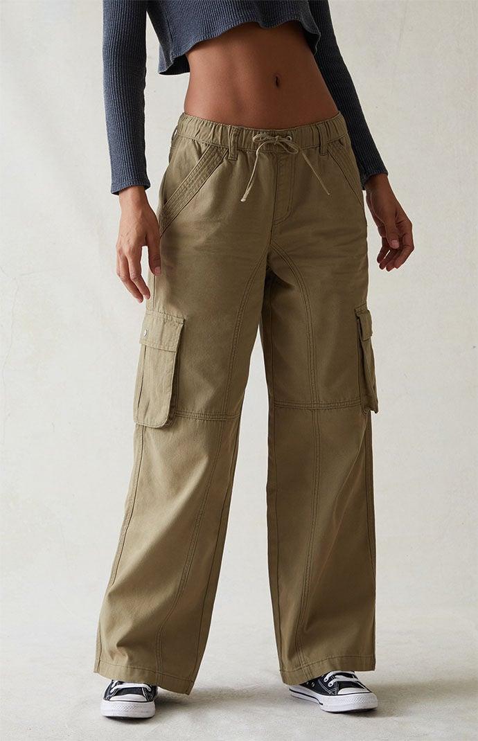 PacSun Womens Olive Drawstring Waist Baggy Cargo Pants Product Image