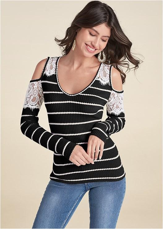 Waffle Knit Lace Top Product Image