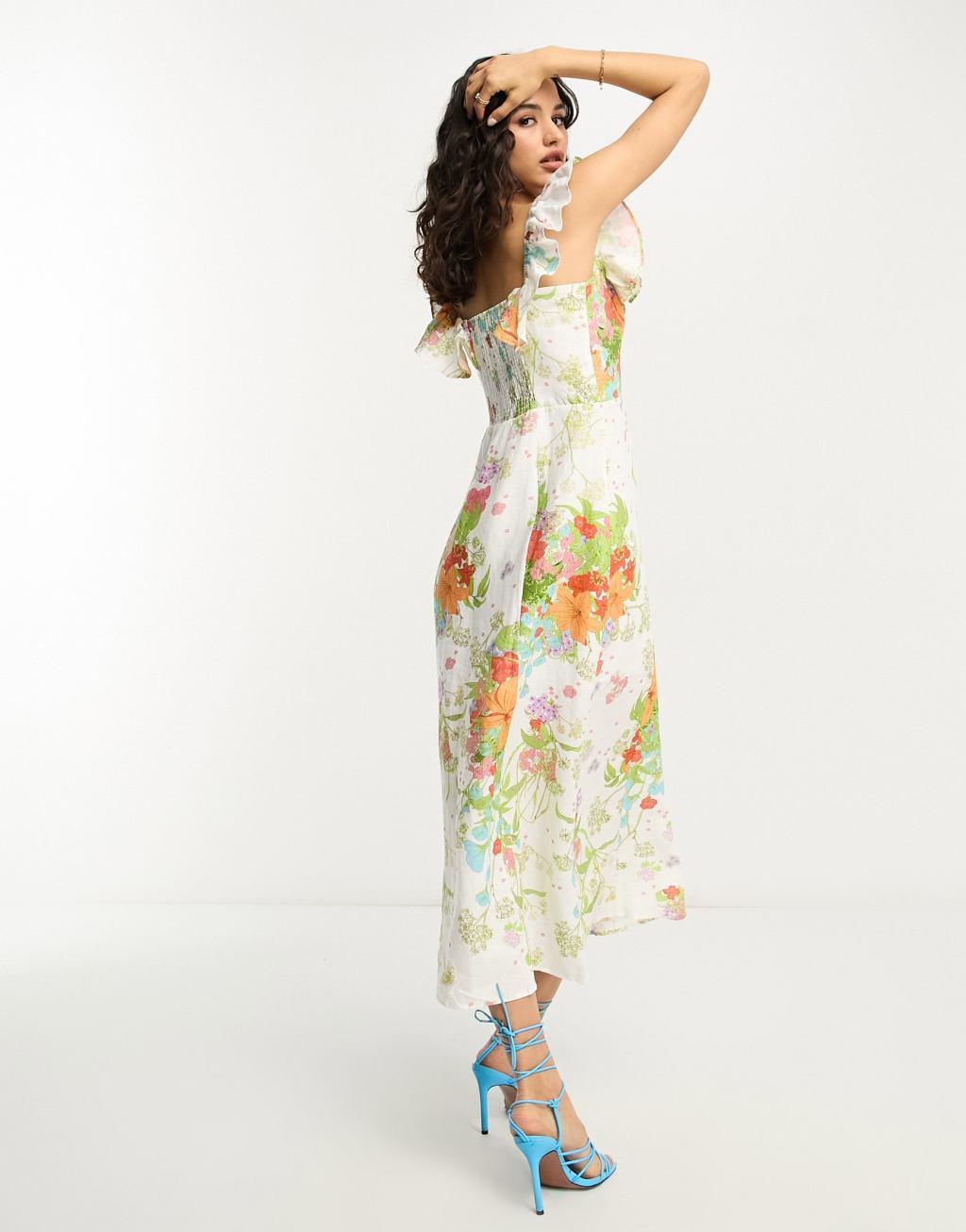 & Other Stories frill detail midaxi dress in multi floral print Product Image