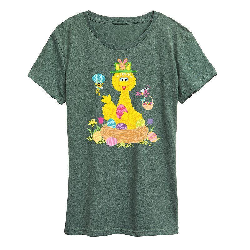 Womens Sesame Street Big Bird Easter Graphic Tee Grey Royal Blue Product Image