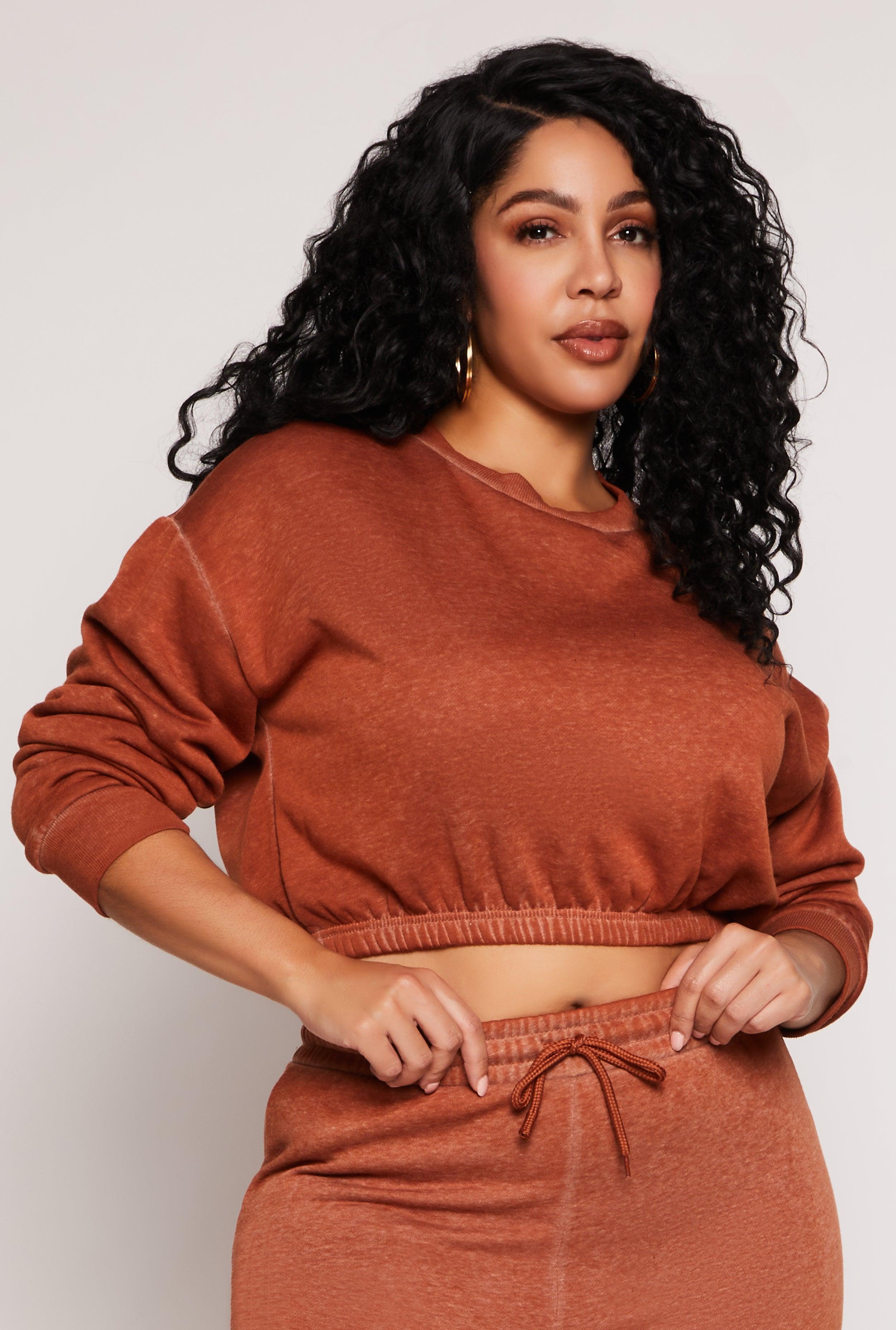 Womens Plus Size Fleece Cropped Sweatshirt Product Image