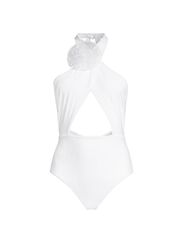 Womens Rose Halter One-Piece Swimsuit Product Image