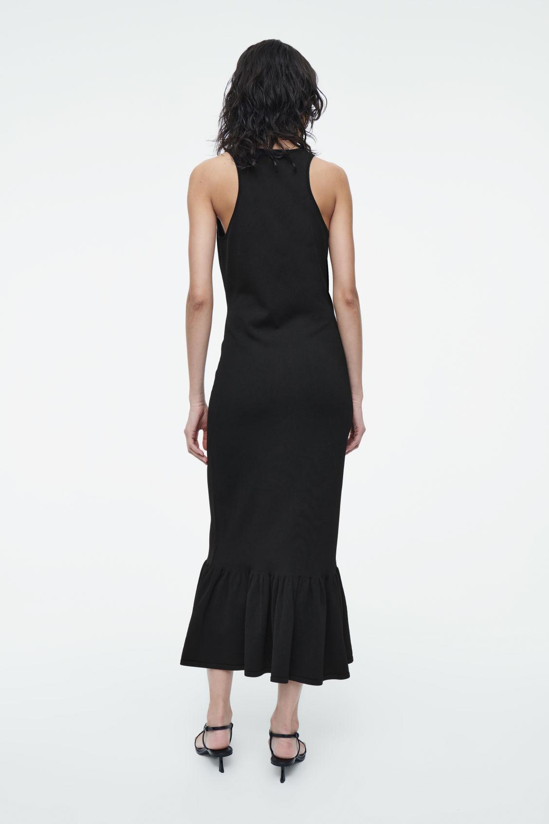 KNITTED RUFFLED-HEM MIDI DRESS Product Image