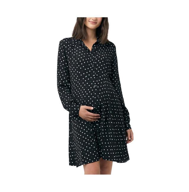 Ripe Maternity Fifi Polka Dot Long Sleeve Maternity//Nursing Shirtdress Product Image