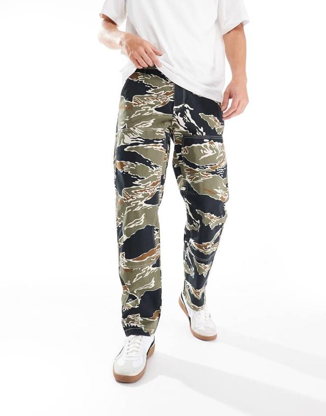 ONLY & SONS relaxed fit worker pants with tiger camo print in black Product Image