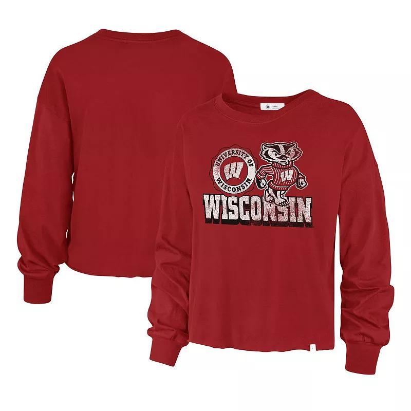 Womens 47 Brand Red Distressed Wisconsin Badgers Bottom Line Parkway Long Sleeve T-shirt Product Image