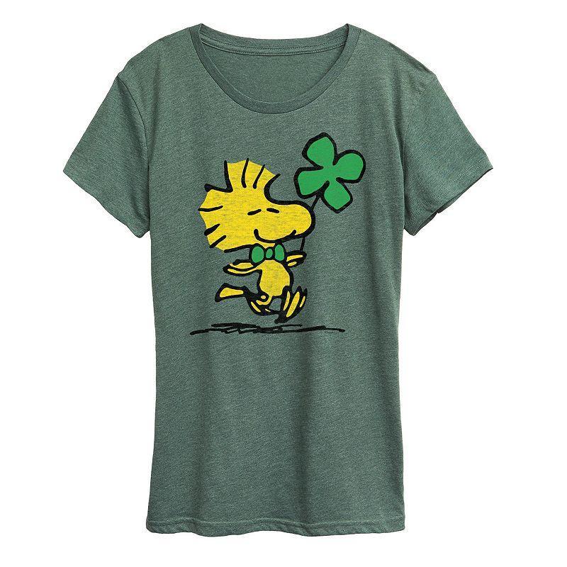 Womens Peanuts Woodstock Clover Graphic Tee Green Product Image