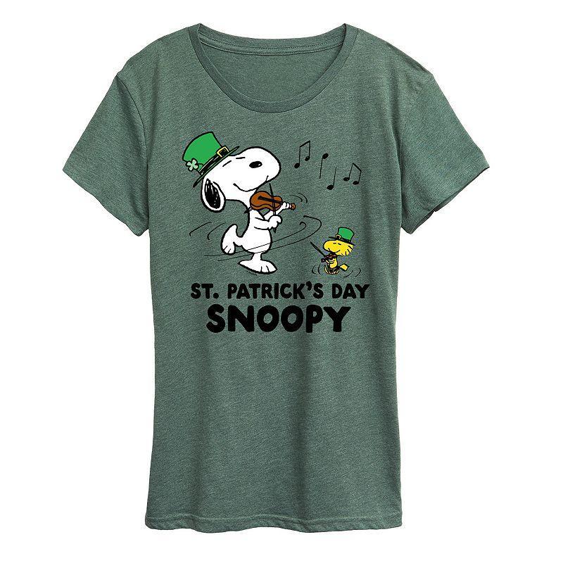 Womens Peanuts Snoopy & Woodstock St. Patricks Day Snoopy Graphic Tee Grey Green Product Image