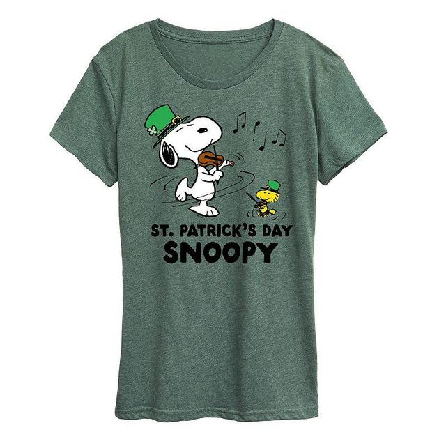 Womens Peanuts Snoopy & Woodstock St. Patricks Day Snoopy Graphic Tee Med Grey Product Image