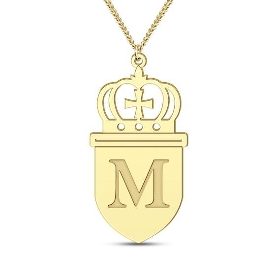 Men's Engravable Shield with Crown Pendant (1 Initial) Product Image