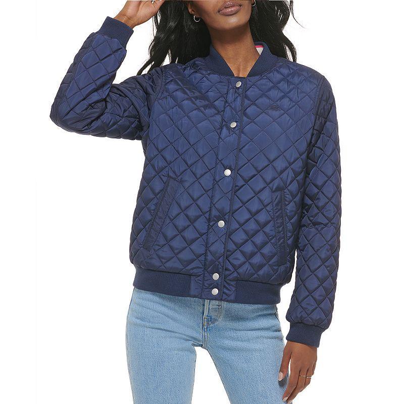 Womens Levis Diamond Quilted Bomber Jacket with Sherpa Lining Blue Product Image