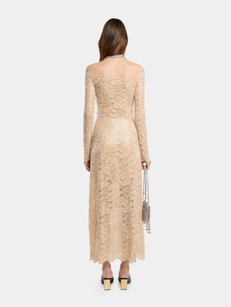 LONG DRESS IN SEQUIN-EMBROIDERED LACE Product Image