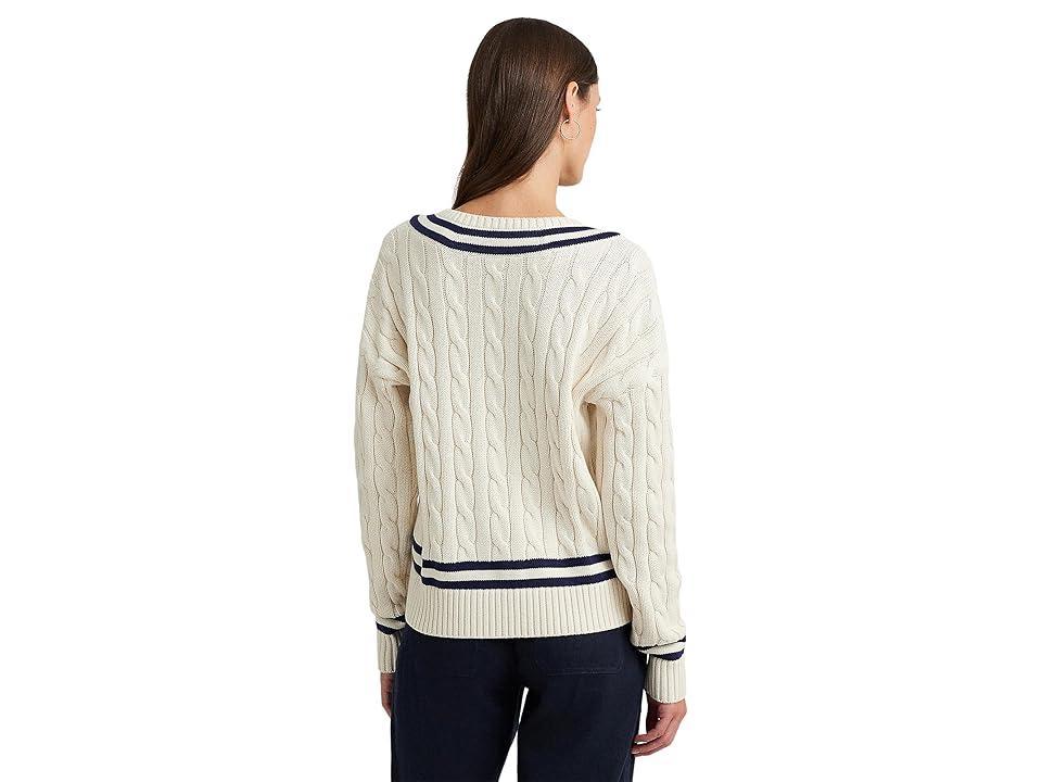 LAUREN Ralph Lauren Cable-Knit Cricket Sweater (Mascarpone Cream/Refined Navy) Women's Sweater Product Image