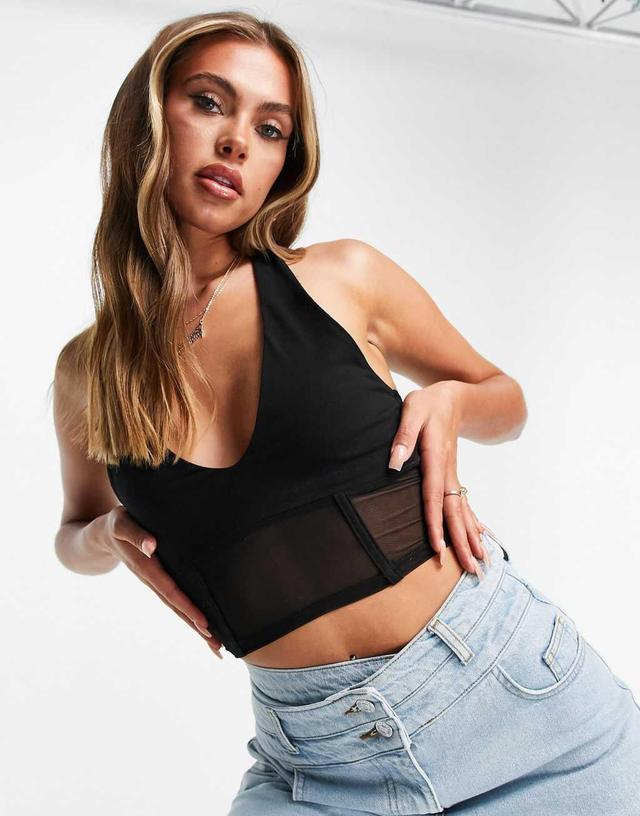 ASOS DESIGN halter top with corset detail mesh panels Product Image