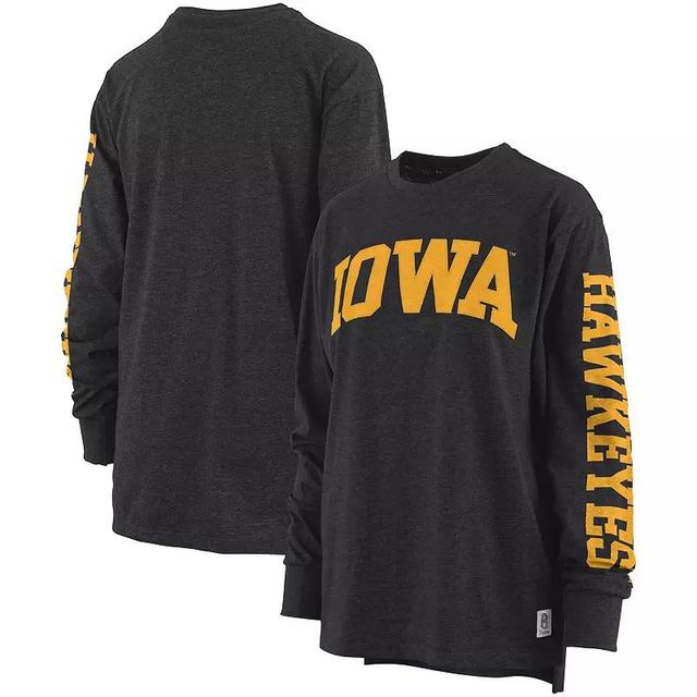 Womens Pressbox Heathered Iowa Hawkeyes Two-Hit Canyon Long Sleeve T-Shirt Product Image