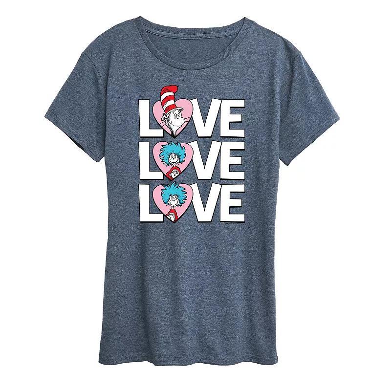 Womens Dr. Seuss Love Stacked Graphic Tee Grey Red Product Image