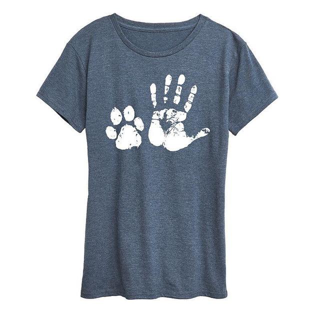 Womens Hand And Paw Print Graphic Tee, Girls Grey Blue Product Image