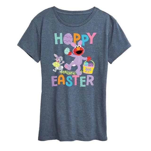 Womens Sesame Street Elmo Hoppy Easter Graphic Tee Grey Blue Product Image