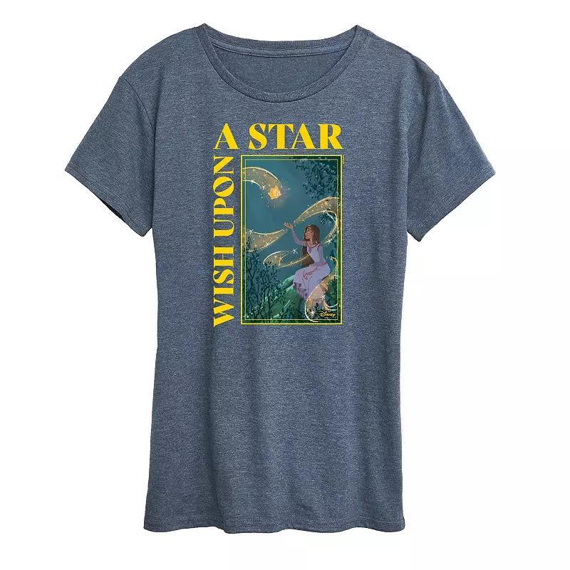 Disneys Wish Asha Womens Upon A Star Graphic Tee, Girls Grey Blue Product Image