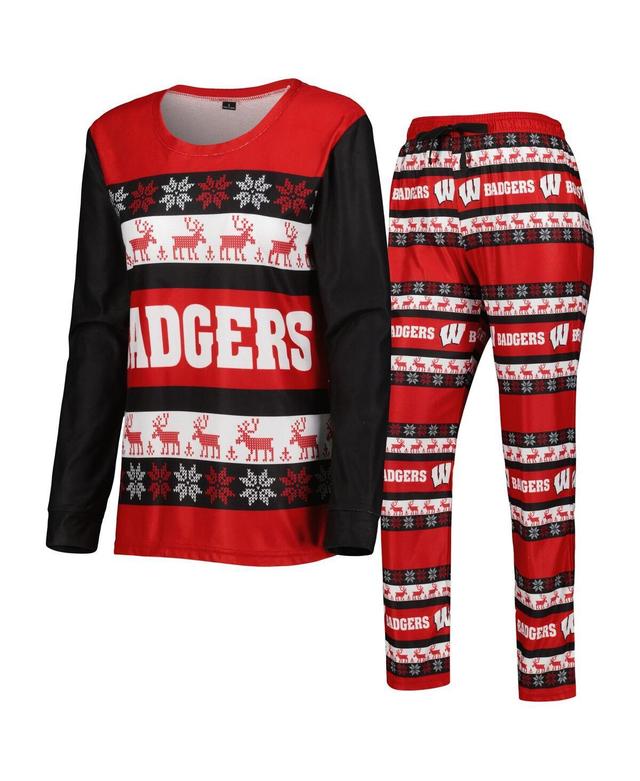 Womens Foco Red Wisconsin Badgers Ugly Long Sleeve T-shirt and Pajama Pants Sleep Set Product Image