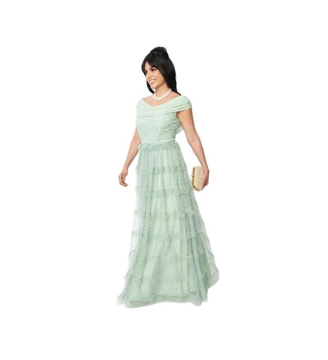 Unique Vintage Womens Off The Shoulder Ruffle Tiered Cocktail Dress Product Image