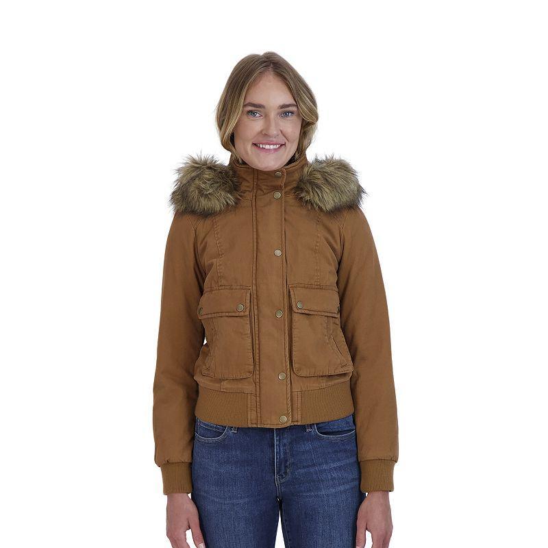 Juniors Sebby Faux-Fur Hood Bomber Parka, Womens Green Product Image