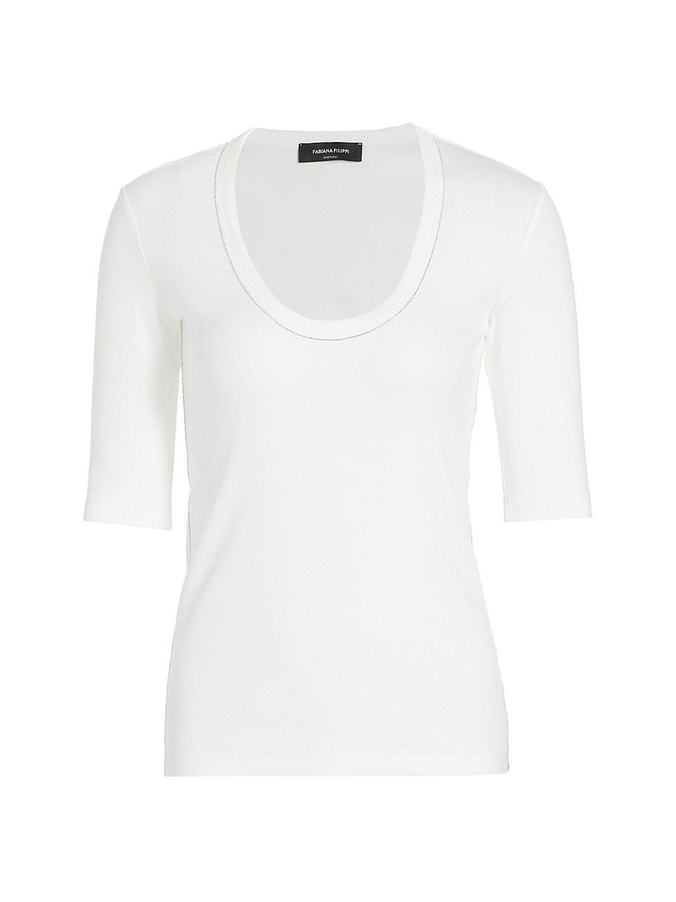 Womens Rib-Knit Jersey Short-Sleeve T-Shirt Product Image