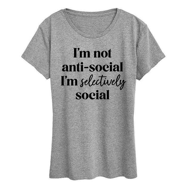 Womens Selectively Social Graphic Tee, Girls Grey Gray Product Image