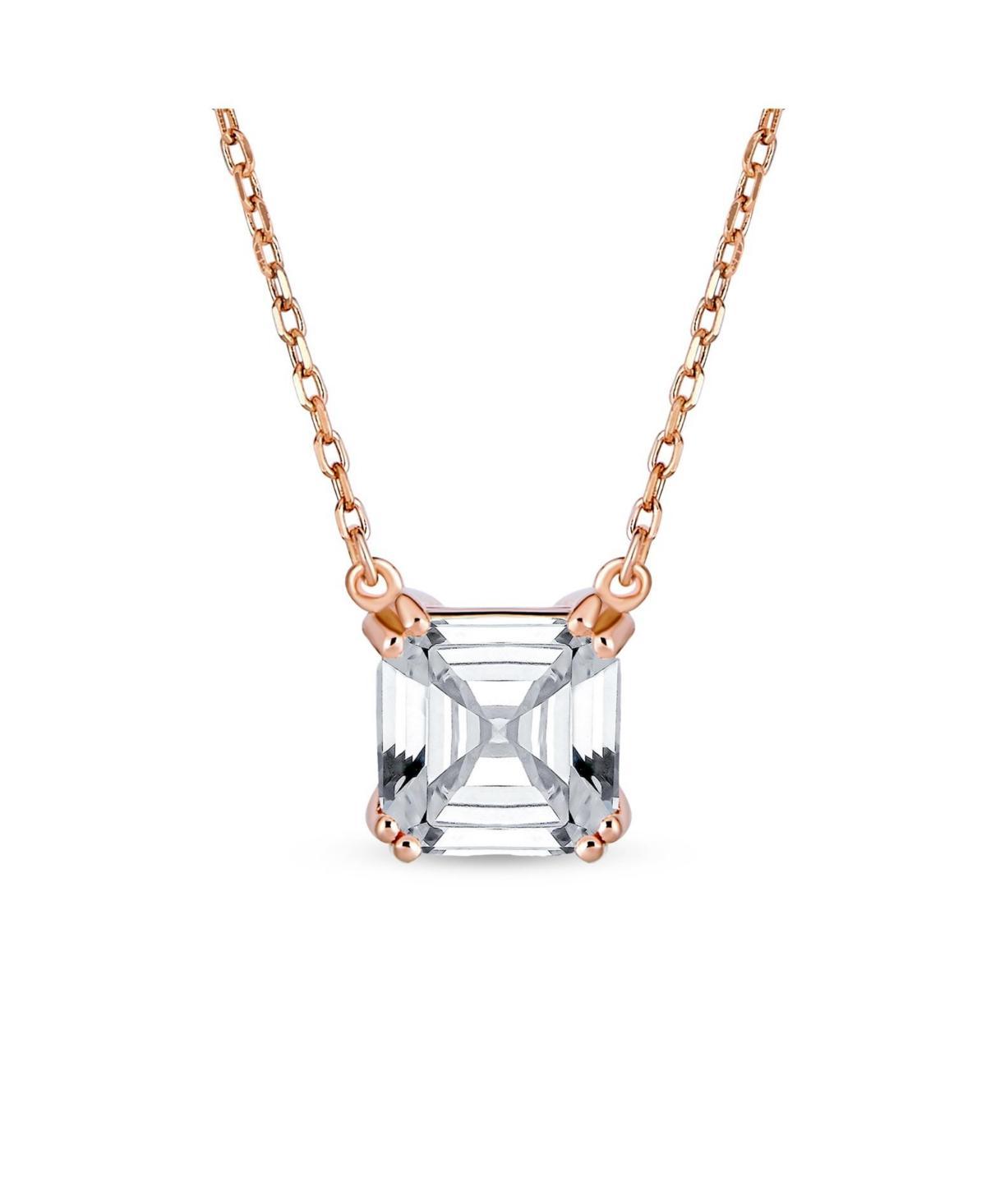 Bling Jewelry Classic 2 Ctw Solitaire Square Cubic Zirconia Aaa Cz Royal Asscher Cut Necklace Pendant For Women Rose Gold Plated .925 Sterling Silver Product Image