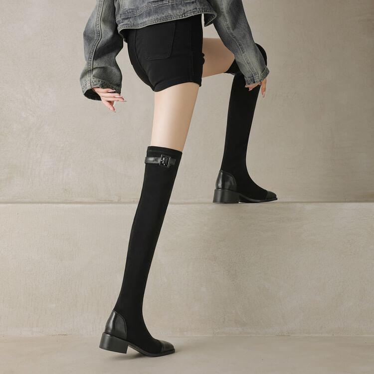 Chunky Heel Square Toe Over The Knee Boots Product Image