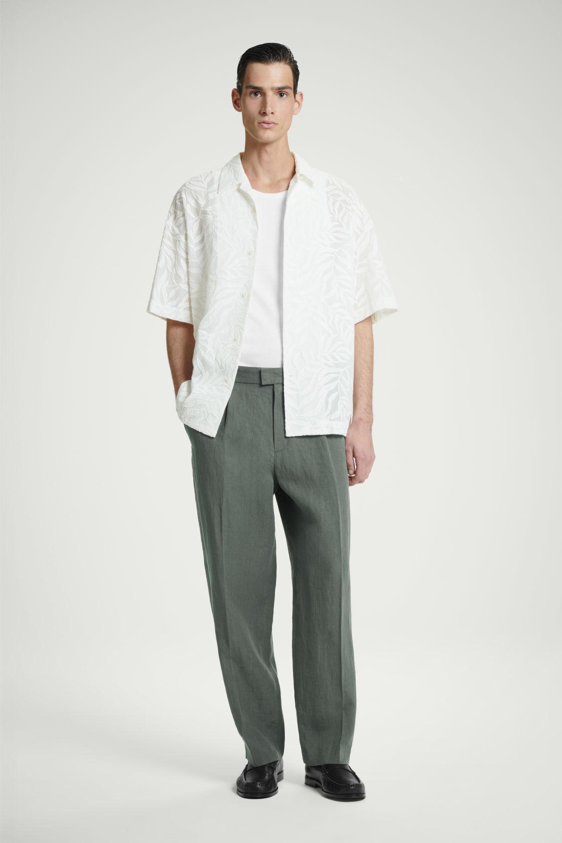 PLEATED STRAIGHT-LEG LINEN TROUSERS Product Image