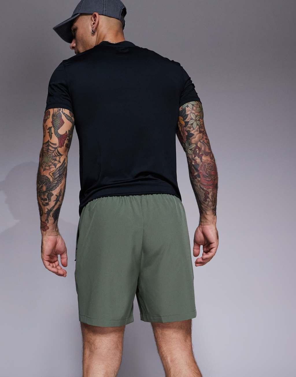 ASOS 4505 Icon 5 inch quick dry training shorts with zip pockets in khaki Product Image