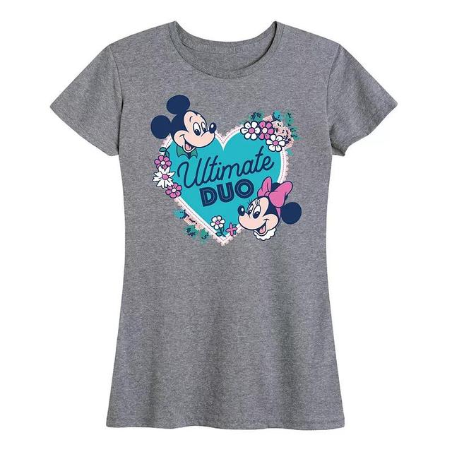 Disneys Mickey & Minnie Mouse Womens Ultimate Duo Graphic Tee Grey Gray Product Image