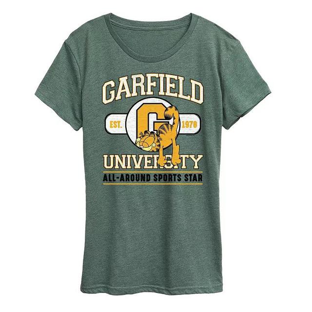 Womens Garfield University Sports Star Graphic Tee Grey Green Product Image