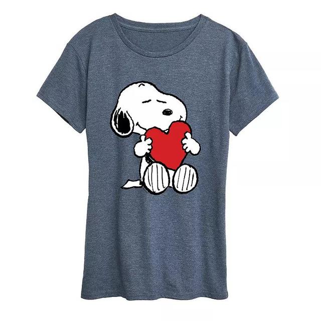 Womens Peanuts Snoopy Valentines Hugging Heart Graphic Tee Grey Red Product Image