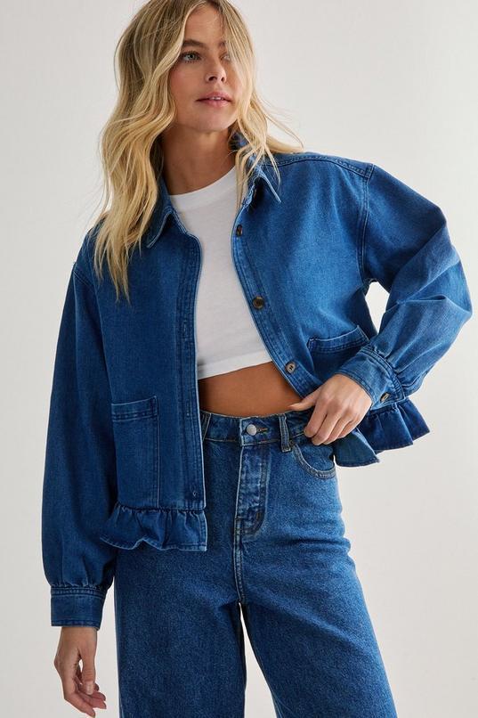 Frill Hem Denim Jacket Product Image