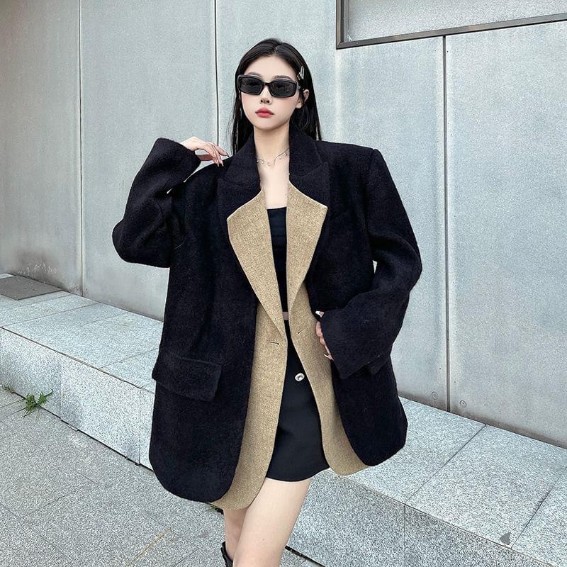 Mock Two-Piece Two Tone Oversized Single-Button Blazer Product Image